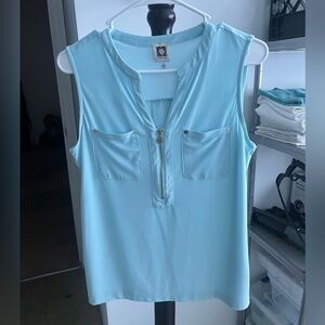 Anne Klein Light Blue Zip-Front Blouse